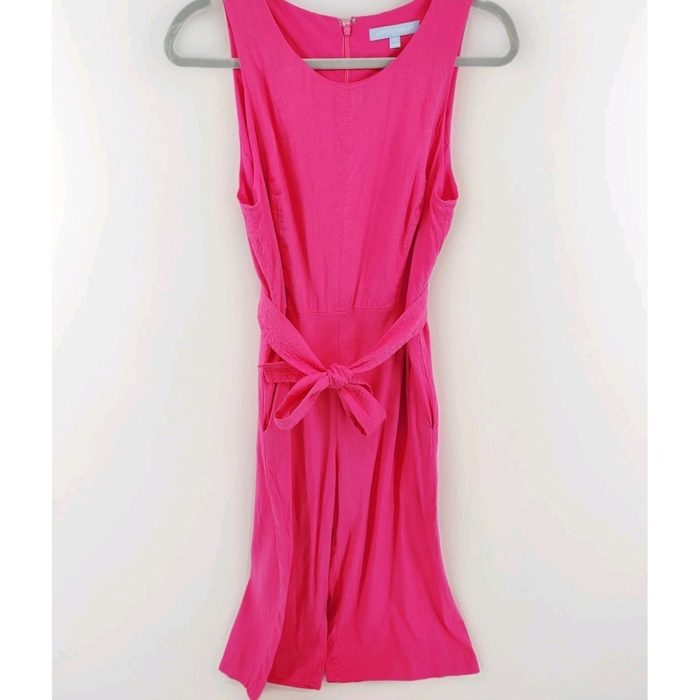 Antonio Melani Hot Pink Sleeveless Wide Leg Jumpsuit Romper Size 8 Linen Blend